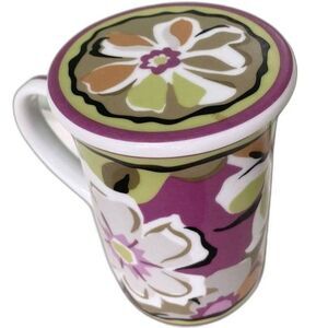 VERA BRADLEY Floral Tea Coffee Mug with Lid Floral Purple White Green Brown 8 oz